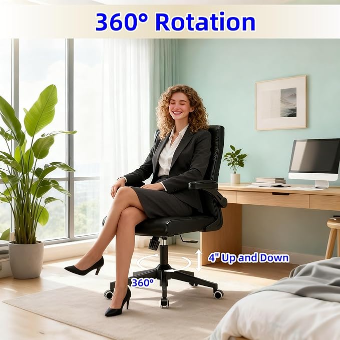 Computer Chair,Ergonomic Home Office Desk Chair with Space Saving Flip-Up Arms, 360° Swivel & Reclining Back, High-Back Executive Chair in Soft Faux Leather Chair Multi-Angle from 90° to 135°（Gray）