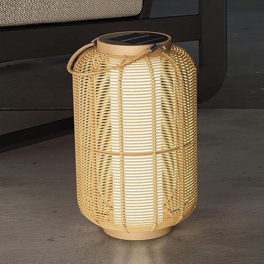 Solar Yard 1-Piece Outdoor Floor Lamp, Solar Water-Resistant Boho Lantern Lights for Outside Hanging Table Lanterns Decoration for Garden, Patio, Porch, Trees, Pathway, Cylinder Natural