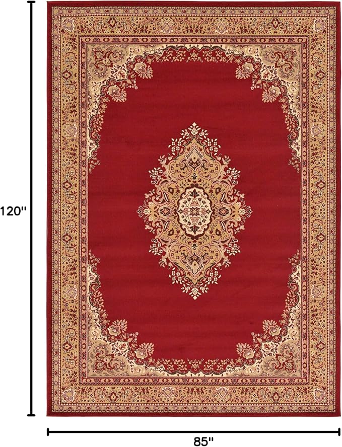 Unique Loom Reza Collection Traditional Persian Style Area Rug, Rectangular 7' 1" x 10' 0", Burgundy/Ivory