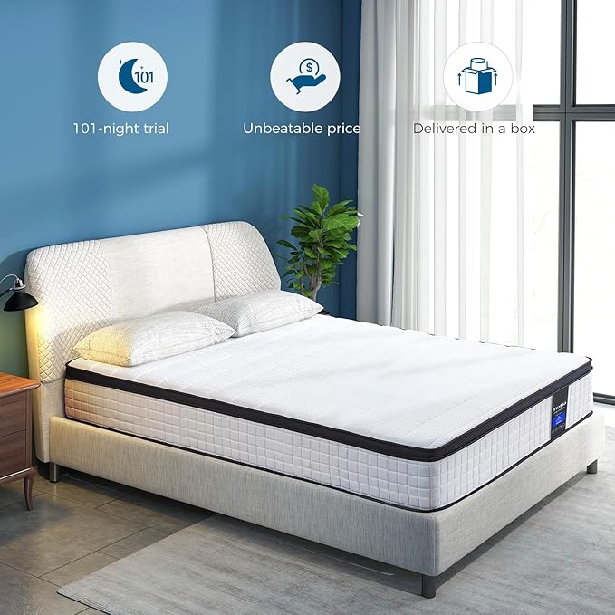 Inofia Twin XL Mattress, 10 Inch Hybrid Innerspring Single Mattress Cool Bed, Breathable Soft Knitted Fabric Cover, Twin XL Size