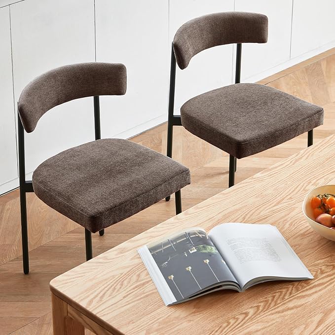 Grey Fabric Dining Chairs Set of 2, Armless Upholstered Kitchen Chair,Modern Dining Room Chair with Curved Backrest