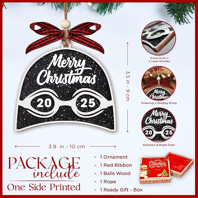 Swimming Christmas Decorations and Xmas Tree Ornaments 2025-2 Layer Swim Team Ornament, Swimmer Ornaments for Christmas Tree - Gifts for Swimmers, Swimming Gifts for Teen Girls and Boys