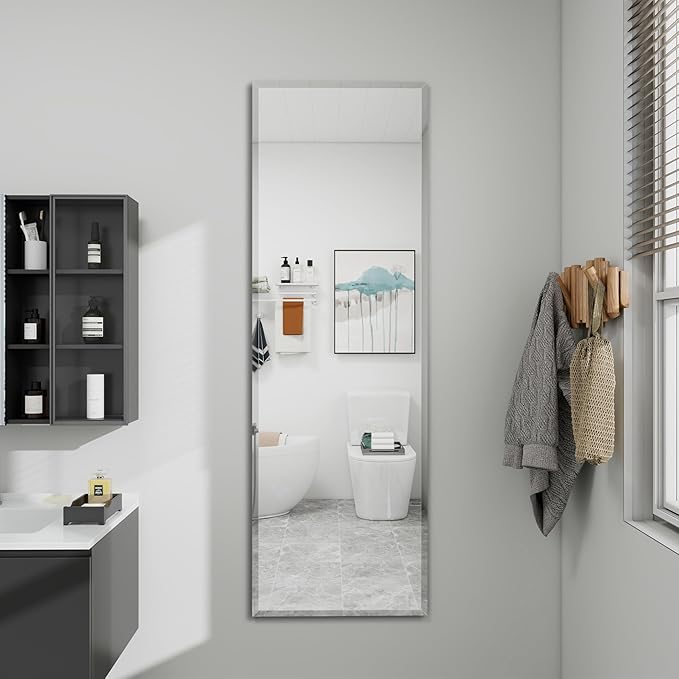 Full Length Mirror Door Hanging, 65X24 Full Length Hanging,Beveled Mirror Frameless，Bedroom, Wardrobe, Door (65 * 24 Inch)