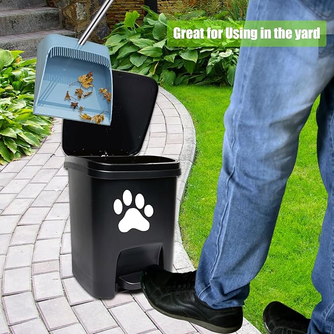 tebiete Dog Poop Waste Bag Container Dog Poop Trash Can Outdoors Pet Waste Station with Lid Dog Waste Disposal Container Bin Bucket Hands-Free Pedal Garden Yard Home with 100pc Waste Bags, Black