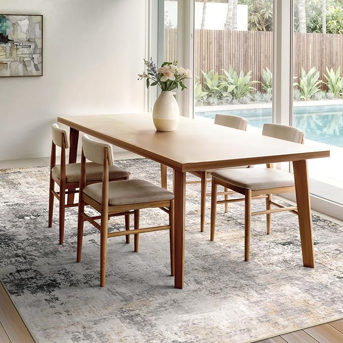 Area Rug Living Room Rugs - 9x12 Modern Abstract Soft Indoor Neutral Washable Rug Stain Resistant Non-Slip Low Pile Carpet for Bedroom Dining Room Home Office - Charcoal Grey