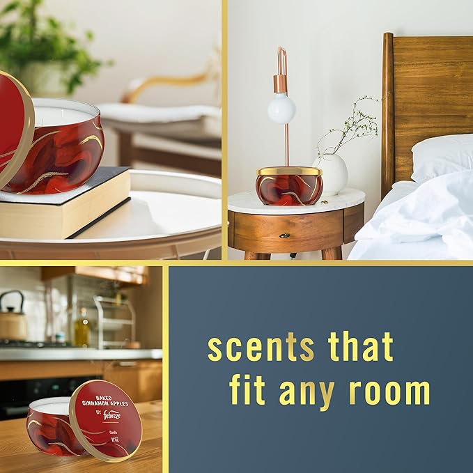 Febreze Scented Candle, Baked Cinnamon Apples Scent, 4 Wick Candle, Reusable Tin, Long Lasting Even Burn, Giftable for Holidays, 11oz, Single Pack