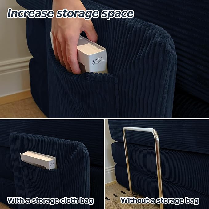 78.8''Convertible Sleeper Sofa Bed,Compressed Floor Boneless Couch,Modular Modern Corduroy Sofa for Living Room Bedroom -with Fixed-Shape Frame and Support Armrest,Easy Assembly(Dark Blue