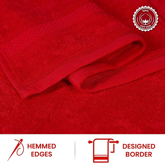 Casa Lino Face Towels & Body Wash Cloths for Showering - 100% Cotton Wash Cloths for Bathroom - Highly Absorbent & Quick Drying Washcloth Set - Cotton Washcloths 24 Pack (12" x 12") - (Red)