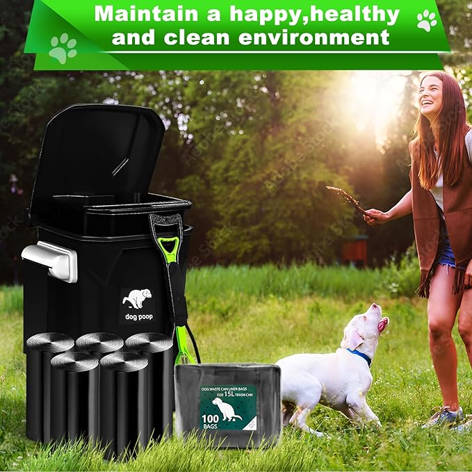 Dog Waste Bags for 15L Dog Poop Trash Can, 5 Pack Rolls Totaling 100 Bags, Black, Unscented