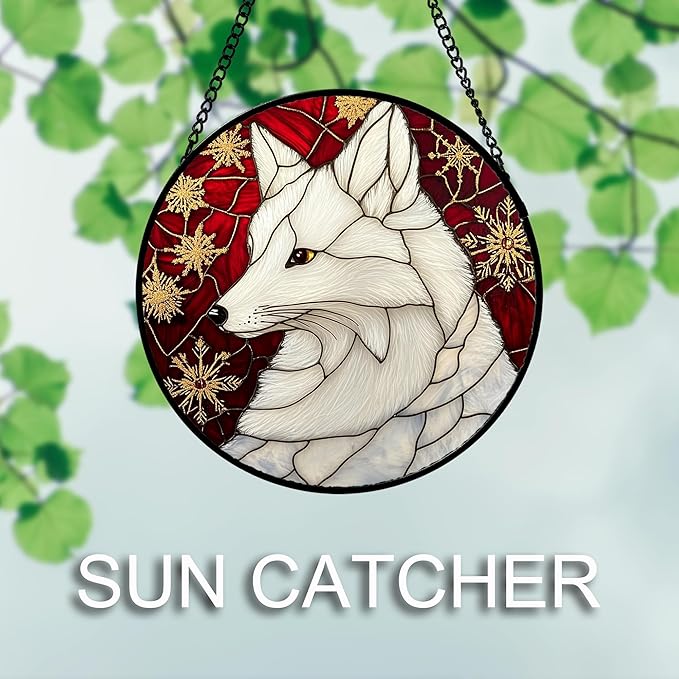 Stained Glass Window Hanging 4 Pcs Set Red Golden Snowflakes Large 11.8" - Christmas Elk Rabbit Suncatcher Door Garden Sun Catcher Decor Birthday for Mom Woman Nana Men