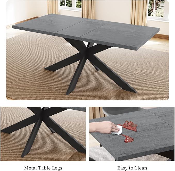 ZckyCine 7-Piece Dining Table Set, 6-Person Modern Rectangular Wooden Expandable Dining Table and 6-Person Leather Dining Chairs, 6-Person Kitchen Table and Chairs, Perfect for Kitchen Dining