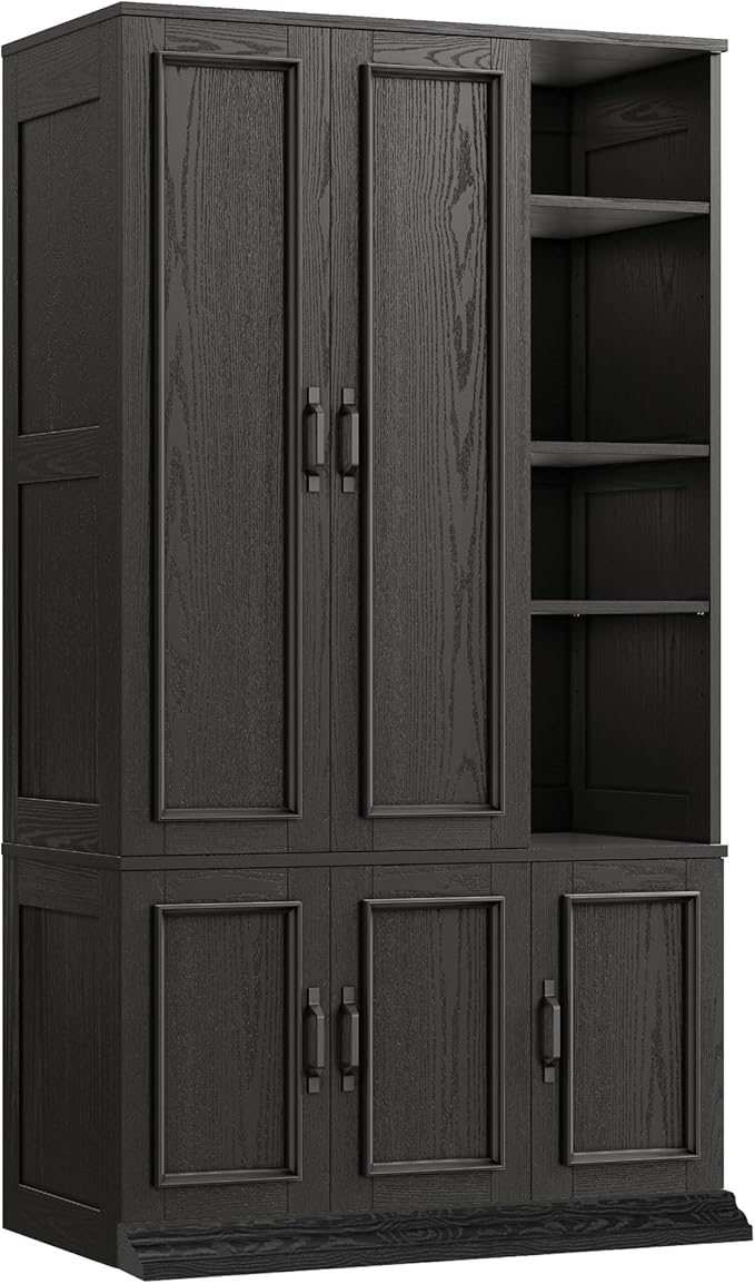 LIKIMIO Armoire Wardrobe Closet 70" H, 5 Doors Bedroom Wooden Wardrobe with 4 Storage Shelves and Hanging Rod, Clothing Storage Cabinet Organizer Combination, Black