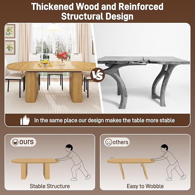 70.8 in Dining Table for 4 5 6 | Modern Natural Rectangular Kitchen Table W/Waterproof Wood Tabletop,Farmhouse Long Dining Room Tables W/Foot Pads&Wood Strip Base for Kitchen Living Room