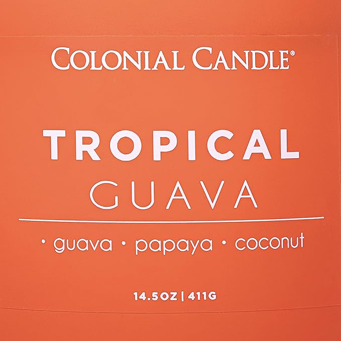 Colonial Candle Tropical Guava Scented Jar Candle, Pop of Color Collection, 3 Wick, 14.5 oz - Up to 60 Hours Burn