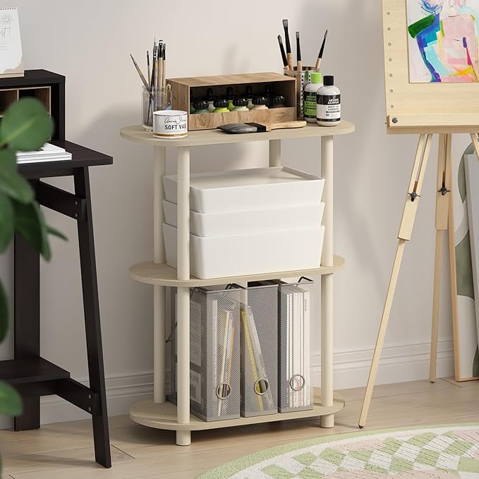 Furinno Turn-N-Tube No Tools 3-Tier Modern Oval Side Display Rack, Bauhaus Oak/Beige