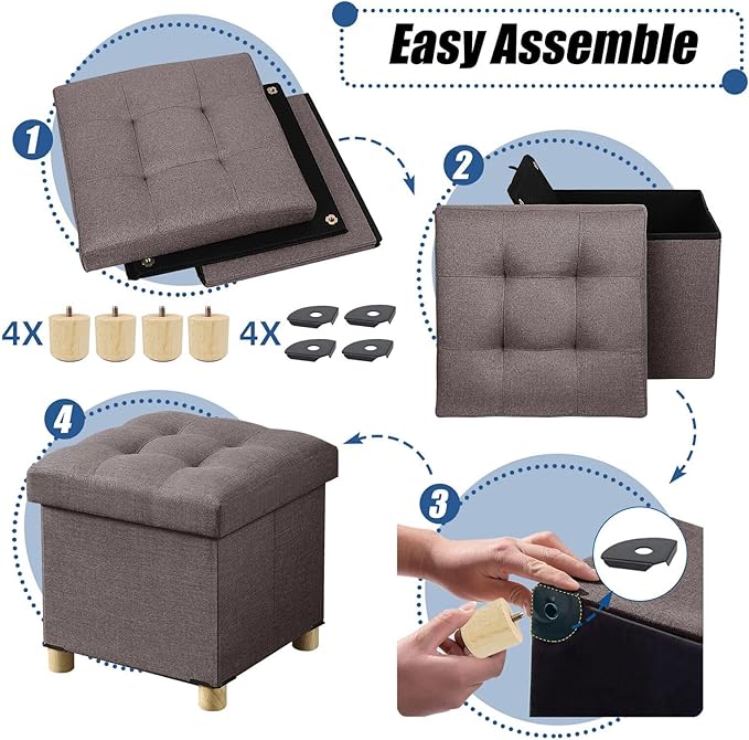 BRIAN & DANY 15 Inches Ottoman with Storage, Square Small Storage Ottoman Foot Rest with Legs, Ottomans Foot Stool for Dorm, Living Room, Entryway (Brown)