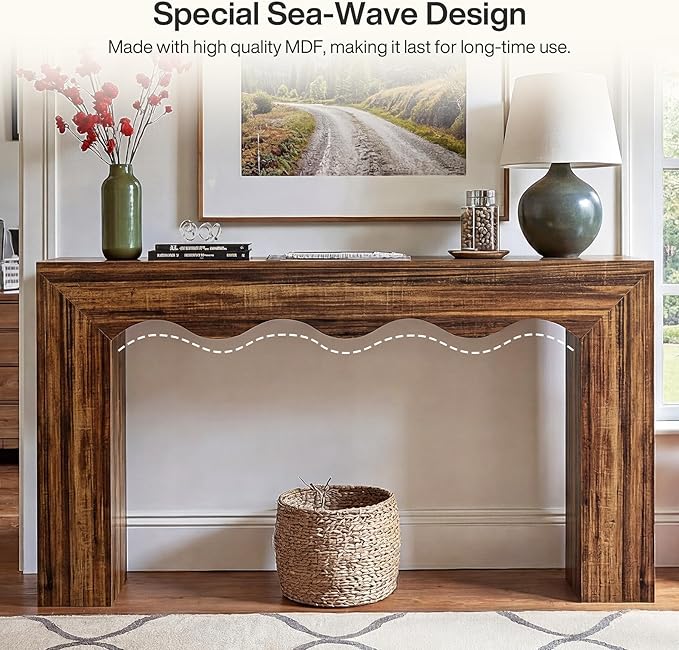 Tribesigns 63" Farmhouse Console Table, Wooden Couch Table Behind Sofa with Storage, Long Entryway Sofa Station, Narrow Console Stand with Base, Hallway Stand for Entryway, Living Room (1, Dark Brown)