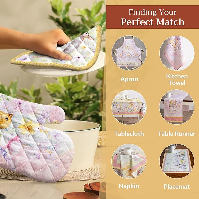 Maison d' Hermine Pot Holders 100% Cotton Heat Resistant Potholders 8" x 8" Hot Pads with Loop BBQ, Cooking, Baking, Grilling, Kitchen, Handling Hot Pans Spring/Summer (Pack of 1, Easter Zest)