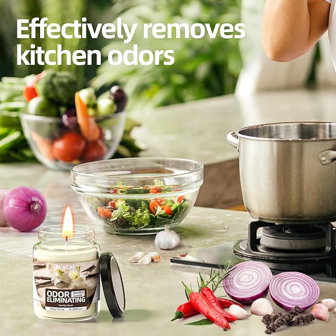 Vanilla Bean Odor Eliminating Candles for Home Scented, Eliminates 99% of Pet, Smoke, Food and Other Smell Quickly, Highly Scented Candle, Premium Soy Candle Set for Women