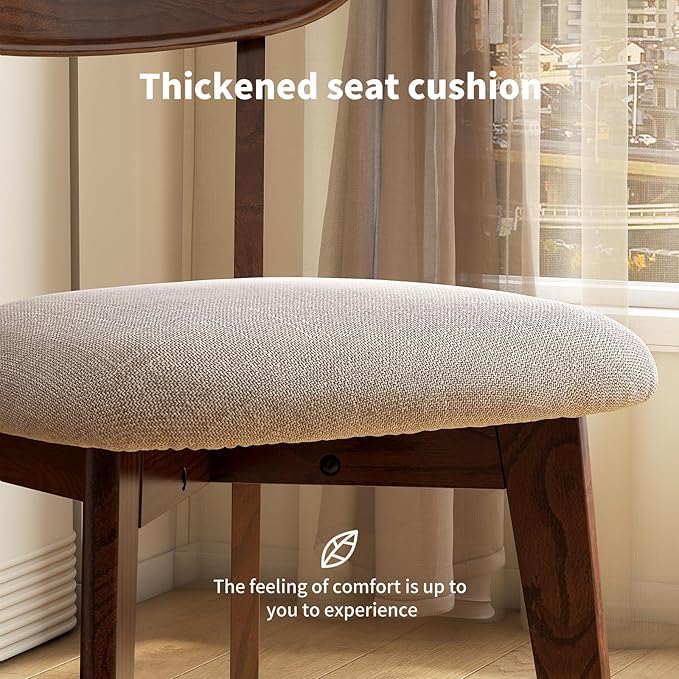 Walnut Dining Chair,FAS-Grade North American Oak Construction with Grey Padded Fabric Seats, Comfortable Dining Chair for Kitchen & Dining Room, 400lb Capacity