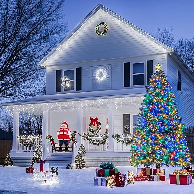 JMEXSUSS 200 LED Christmas String Lights Outdoor Waterproof, 66ft Color Changing String Lights Plug in, Cool White & Multicolor Christmas Lights for Trees Yard Wedding Xmas Party Decorations