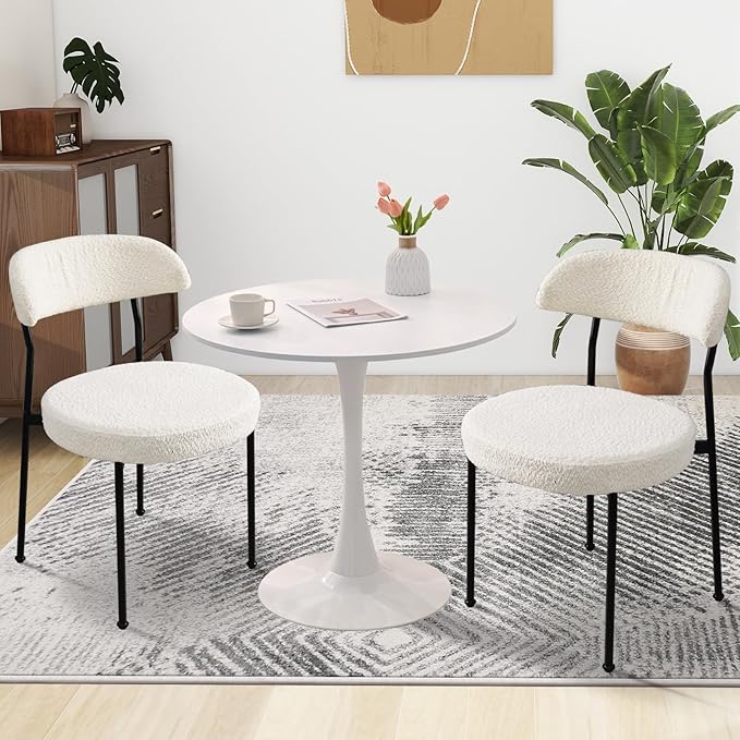 SoarFlash Kitchen Table and Chairs for 2, 31.5" Dining Table Set for 2 with Boucle Upholstered Chairs, 3 Piece Round Kitchen Table Set, Dining Room Table Set for Small Space, Apartment, Beige/White