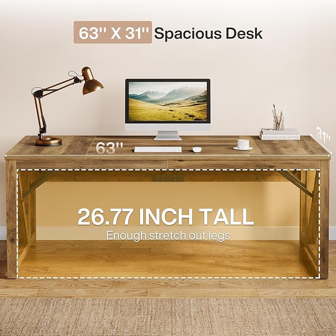 Tribesigns L Shaped Desk with Drawer Cabinet, 63" Executive Computer Desk and lateral File Cabinet, 2 Piece Home Office Furniture with Drawers for Hanging, Door (Rustic Brown, 63 inches)