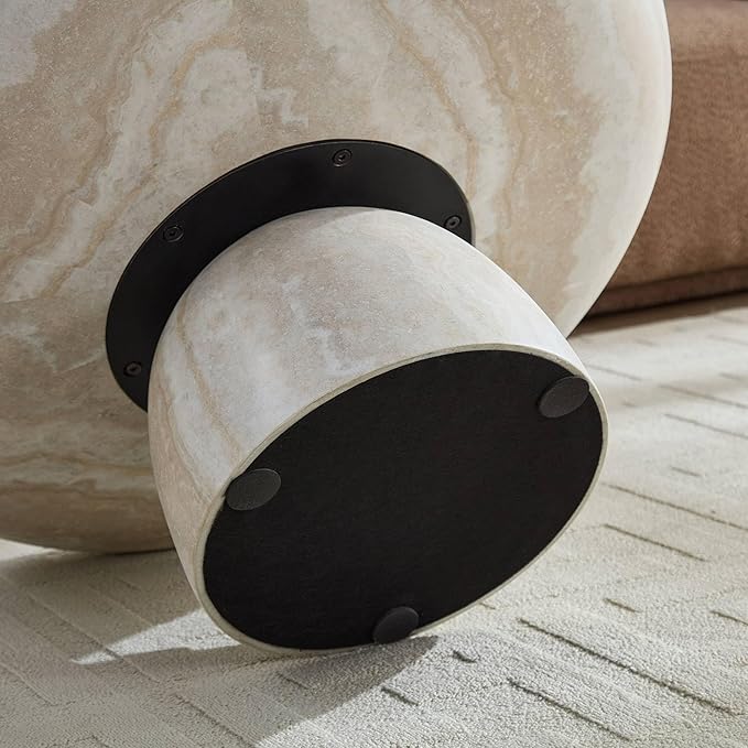 31.5" Round Coffee Table for Living Room,Cave's Stone Surface Fiberglass,Beige