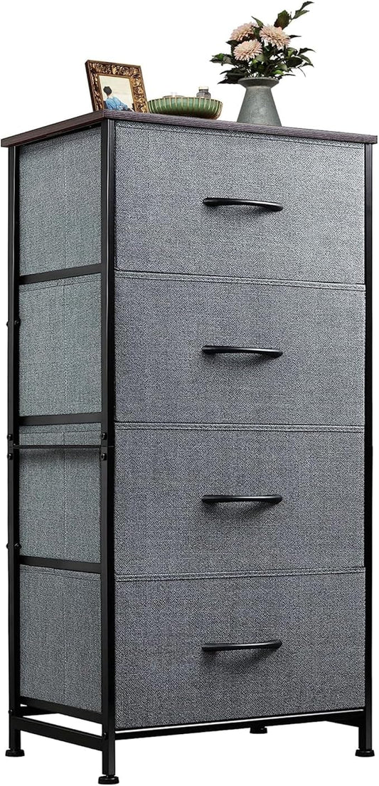 WLIVE Dresser with 4 Drawers, Storage Tower, Organizer Unit, Fabric Dresser for Bedroom, Hallway, Entryway, Closets, Sturdy Steel Frame, Wood Top, Easy Pull Handle, Dark Grey