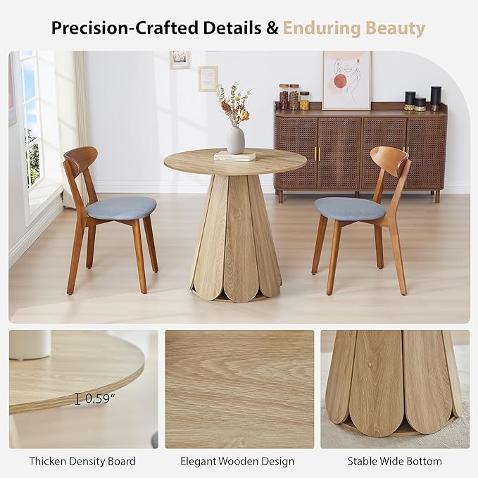 31.5 inch Small Round Dining Table, Modern Kitchen Table for 2 to 4 Person, Farmhouse Wood Circle Dining Room Tables with Pedestal Base, Space Saving Dinner Tables for Apartment, Small Space, Natural