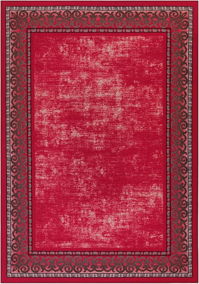 Antep Rugs Alfombras Bordered Modern 4x6 Non-Slip (Non-Skid) Low Pile Rubber Backing Indoor Area Rug (Red, 4' x 5'8")