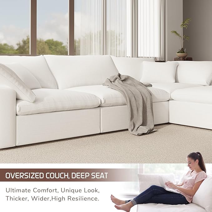 Modular Sectional Cloud Sofa Couch,L Shape 2 Seaters with Chaise Modern Down Filled Sofas Detachable Couch Cushion Covers Couches for Living Room Office Apartment,White