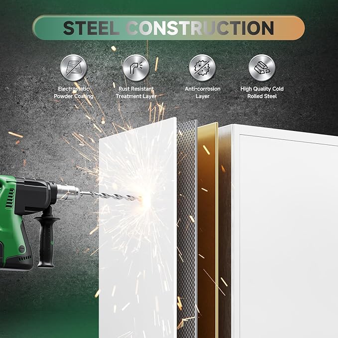 Letaya Metal Storage Cabinets with Lock Door,Steel Locker Garage Cabinets 5 Adjustable Shelves for Home,Office, Warehouse(White)