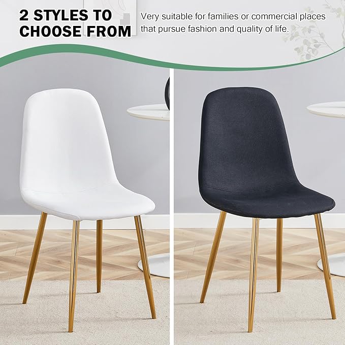 Dining Chairs Set of 4,Luxury Modern Kitchen Dining Room Chairs with Metal Golden Leg and Linen Material High Resilience for Dining Room,Restaurant,Living Room, Bedroom, (White)