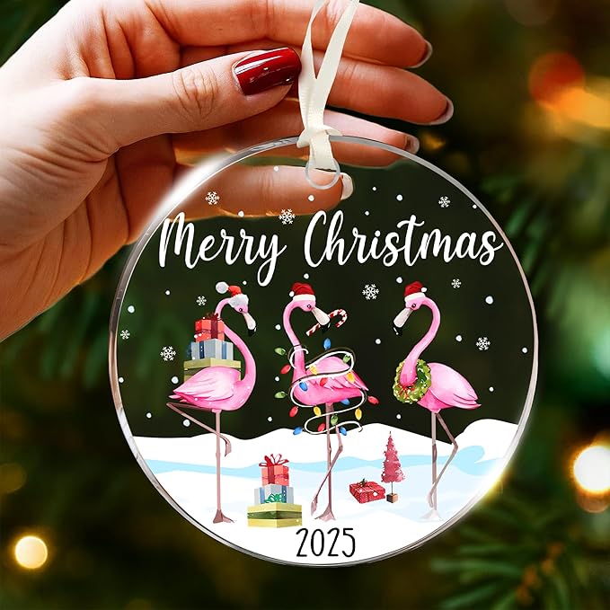 Flamingo Christmas Ornaments - Pink Flamingo Ornaments for Christmas Tree, Novelty Holiday Flamingo Gifts for Bird Lovers, Unique Ornament Celebrating A Tropical Holiday Theme