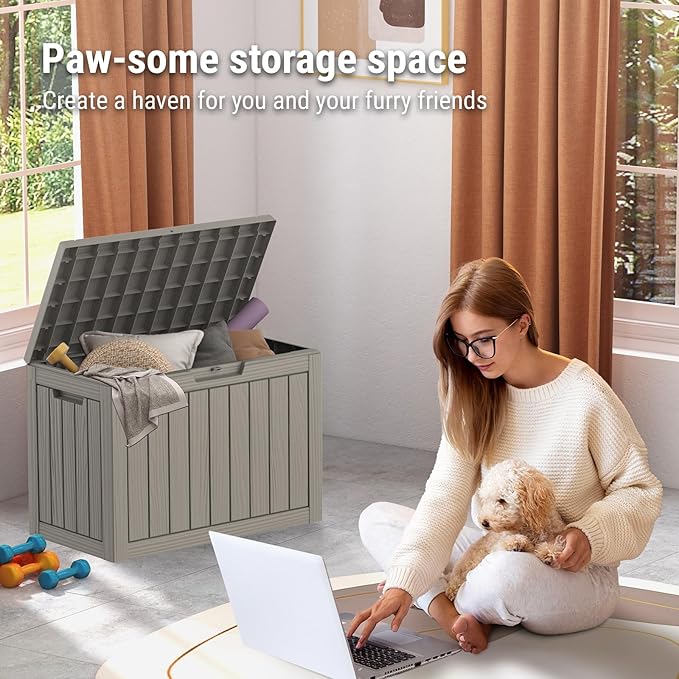 45 Gallon Outdoor Storage Box, Waterproof Deck Box with Build-in Handles and Lockable Lid, Outside Storage Box for Backyard Garden Tools, Patio Cushions, Package Delivery Box, Grey