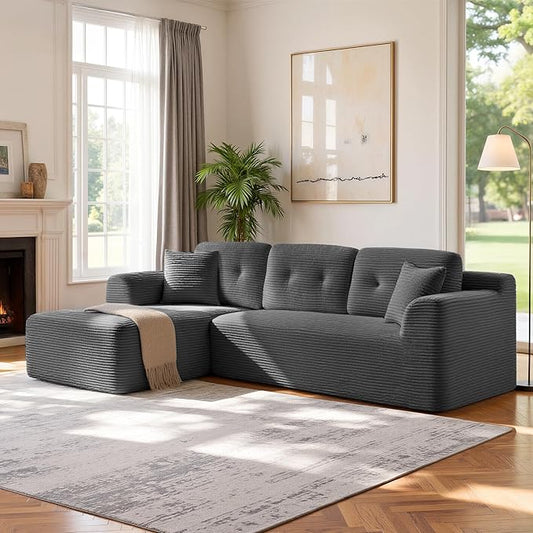 VASAGLE 108.3 Inches Boneless Couch with Chaise, Modular Sectional Sofa, Modern Cloud Couch with Deep Seat, L-Shape Corduroy Sofa for Living Room, Left-Facing Chaise, Bedroom, Slate Gray ULCS181GN01