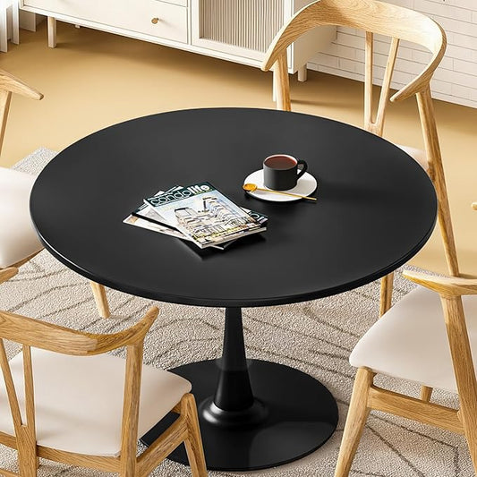 DKLGG Black Round Dining Table, 39.1" Tulip Kitchen Dining Table for 4-5 People with MDF Top & Pedestal Base, Mid-Century End Leisure Coffee Office Living Room Table