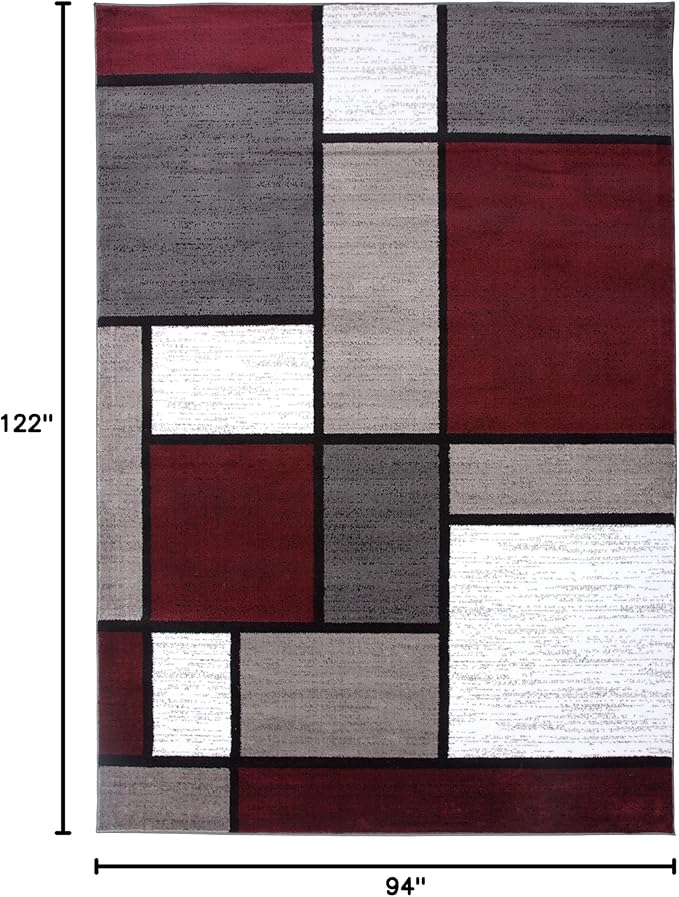 Rugshop Modern Geometric Boxes Red Area Rug, Fade-Resistant Carpet for Living Room, Bedroom, or Family Room, 7'10" x 10'2"