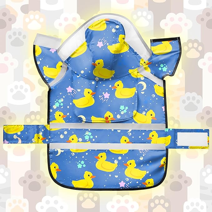 Dog Raincoat, Adjustable Dog Rain Jacket with Clear Hooded Double Layer for Large Medium Small Dogs Puppies, Waterproof Rain Coat Poncho Duck, Blue-XXL