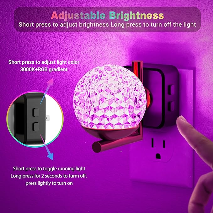 JandCase LED Night Light, 3000K Warm White & RGB Color Changing Night Lights Plug into Wall, Dusk to Dawn Light Sensor, 180° Rotatable Plug in Nightlights for Bathroom, Bedroom, Hallway 2 Pack