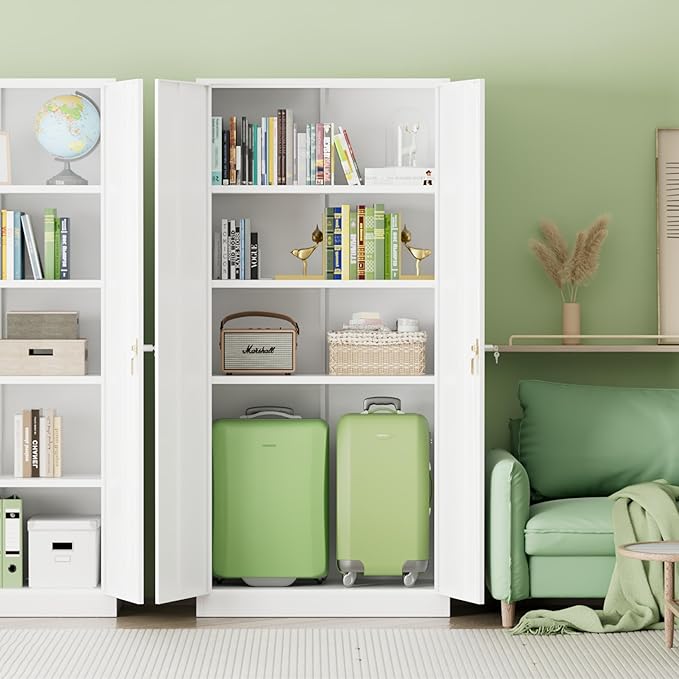 INTERGREAT Metal Storage Cabinet,72" Steel Lockable File Cabinet with Locking Doors and Adjustable Shelves,Locking Tool Cabinets for Office,Home,Garage,Gym,School (White)