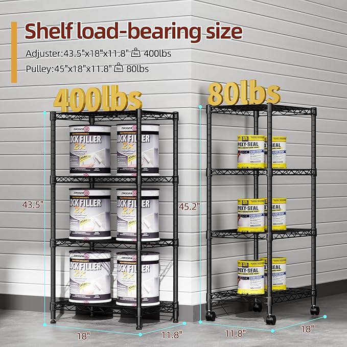 SINGAYE 4 Small Wire Shelves Kitchen Pantry Close Home Organizers and Storage Bathroom Shelf Laundry Room Organization Adjustable Book Metal Garage Shelving Unit