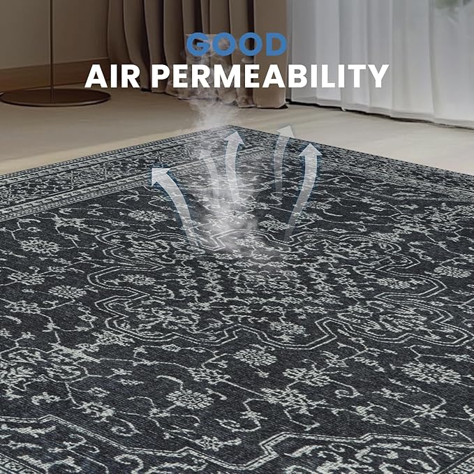 Washable Rugs 8x10 Area Rugs for Living Room,Bedroom,Dining Room- Soft Low Pile Stain-Resistant Carpet with Non-Slip Rubber Backing,Large Vintage Area Rug for Farmhouse Nursery Home Office Decor