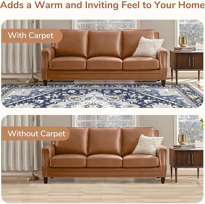 OPPODREAM Thin Round Rug 4ft, Washable Circle Rug 4ft with Non Slip Backing Play Room, Low-Pile Carpet 4 ft, Small Faux Cashmere Throw Carpet, Navy Blue & Gold