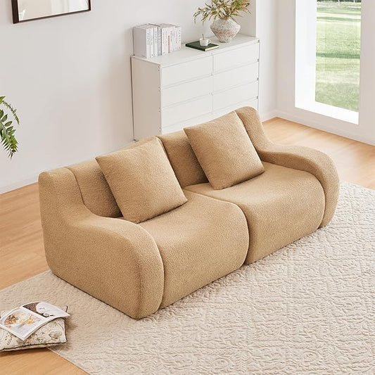 Camel Cloud Couch Loveseat, Modern Teddy Fabric Boneless Sectional Sofa in a Box for Living Room, Modular Floor Couch, No Assembly Required, Sofas para Sala