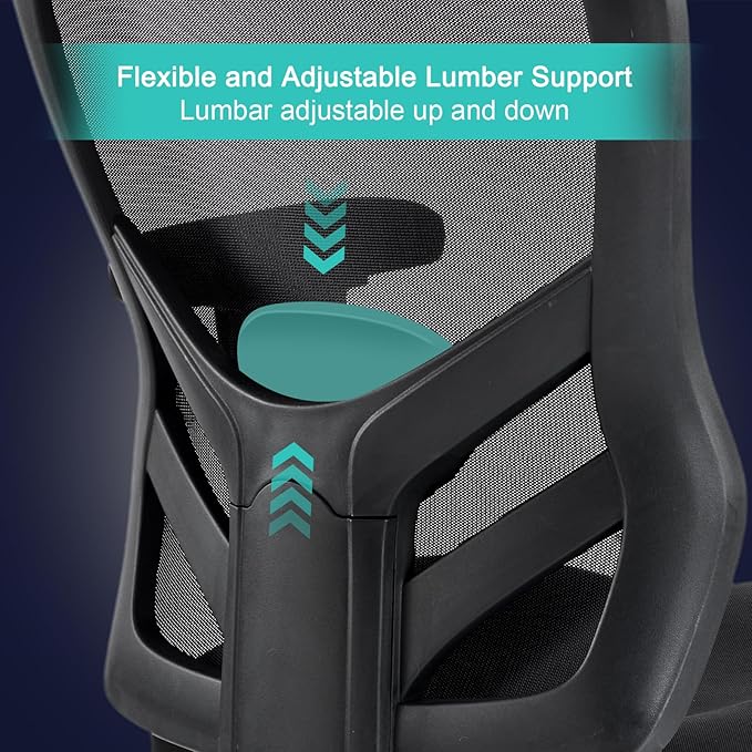 YFO Ergonomic Office Chair, Mesh Computer Desk Chair with Adjustable Back Lumbar Support and Armrests, Comfy Executive Rolling Swivel Task Chair for Home Office, Black