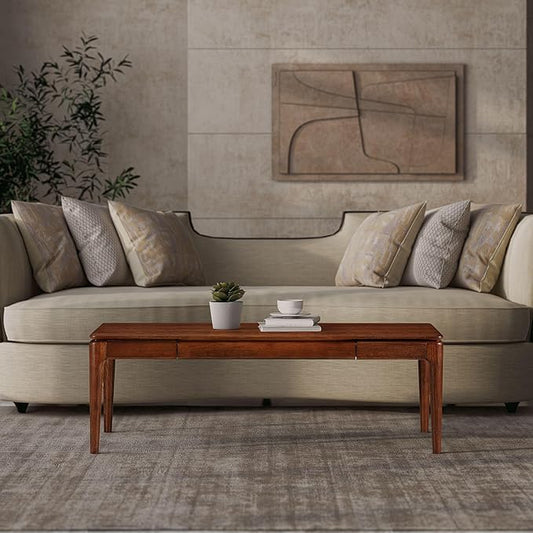 Mingle Modern Wooden Rectangle Coffee Table with Hidden Drawer – Waterproof & Heat Resistant, Dark Walnut