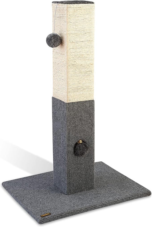 PAWBEE Cat Scratching Post - Tall 32” Sisal Rope Cat Scratch Post + Jingle Bell & Softball - Playful, Quality, & Sturdy - Scratcher Pole Tower - Scratching Posts for Indoor Cats Adults Large Cats