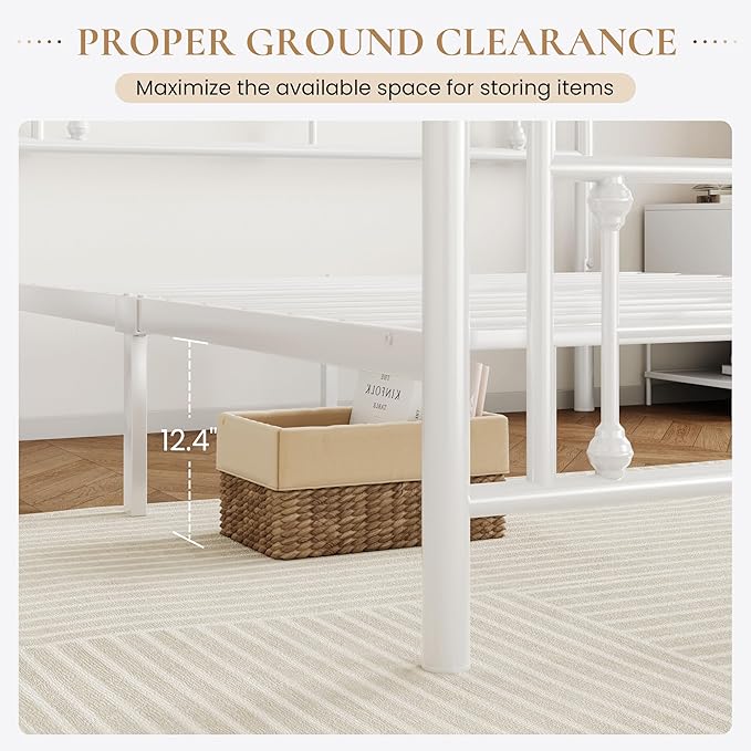 SHA CERLIN 14 Inches King Size Metal Platform Bed Frame/Vintage Iron-Art Headboard and Footboard/Mattress Foundation for Storage/No Box Spring Needed/Noise-Free/Easy Assembly/White